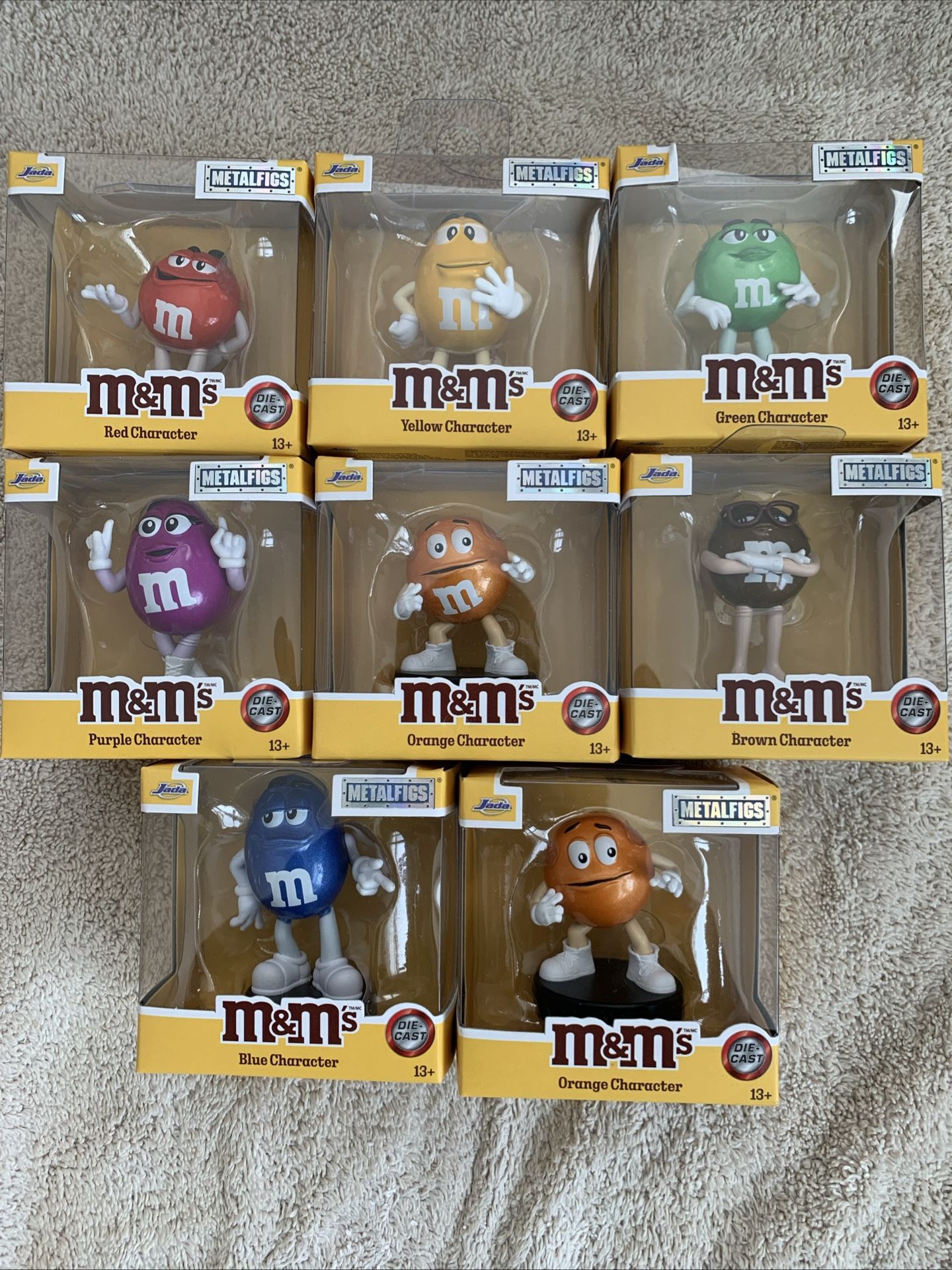 Set Of 7 M&M Figures Including Orange M&M Manufacturer Error With No M On It