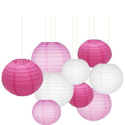 Paper Lanterns 12"10" 8"Round lanterns for Birthday Wedding Christmas Party Decorations ((Pink)