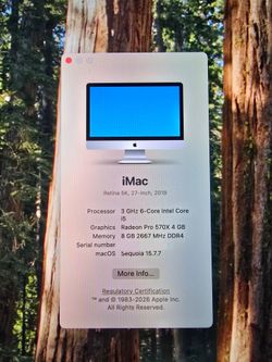2019 iMac 27" Retina Display 5K Intel i5 3.0GHz 8GB RAM 1TB HD Wifi Camera Bluetooth OS Sequoia 15.7.7