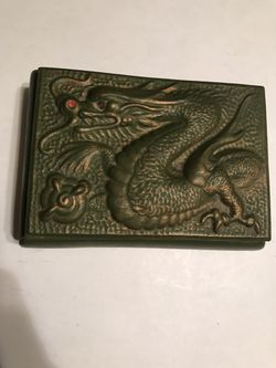 1980’s Vintage Jamar Mallory Green & Gold Ceramic Dragon Trinket Box Thumbnail