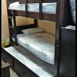 Twin Triple New Bunk Bed Color Cherry 🍒 Included Mattress $1029 