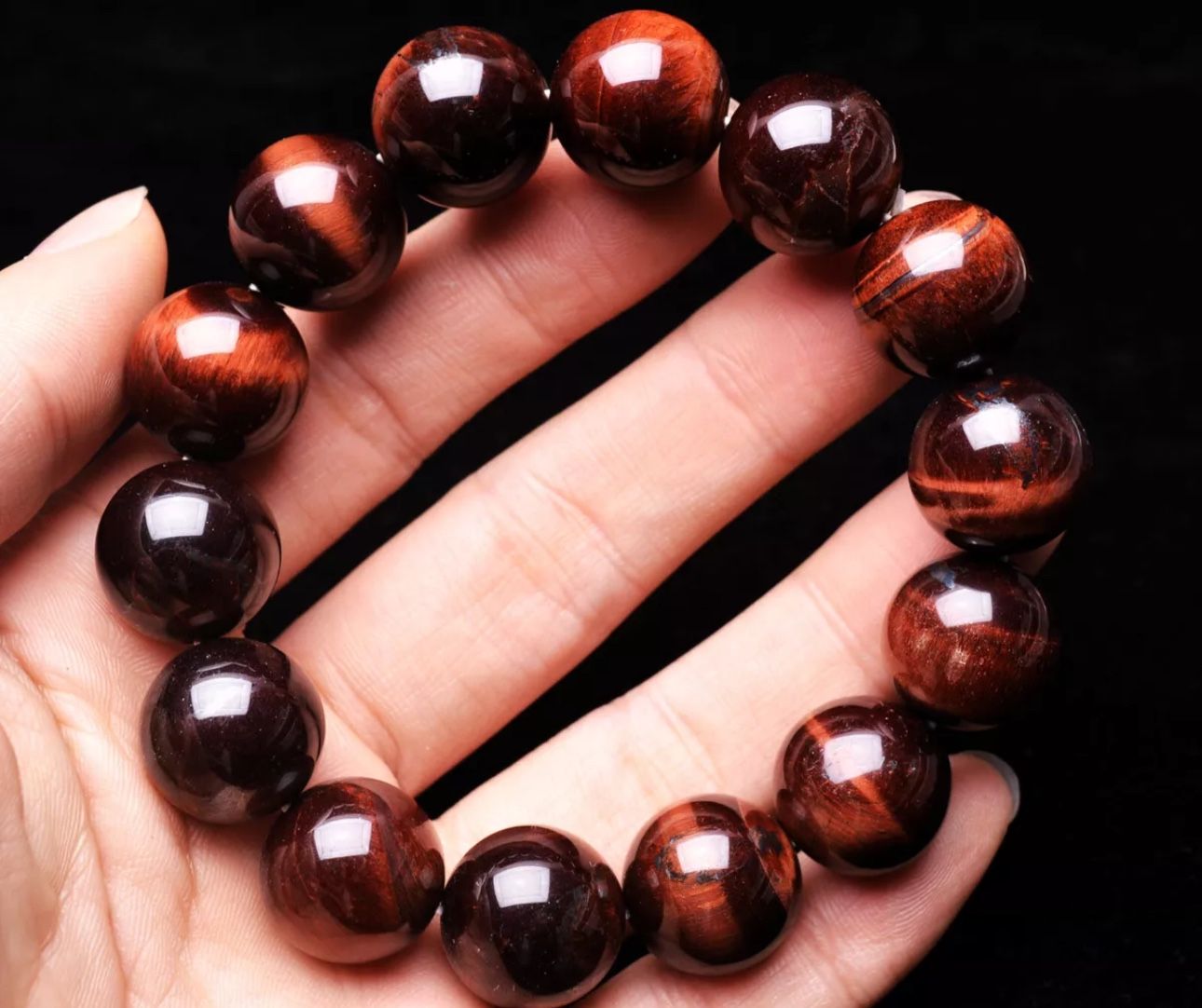 16.4mm Genuine Natural Red Tiger Eye Gemstone Bead Bracelet AAA