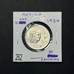 1950 Mexico Silver 50 Centavos