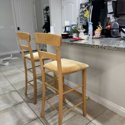 Set of 2 Wooden Bar Stools w/ Backrest + Velvet Seats 