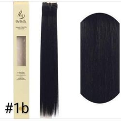 New 20" Clip-on  FULL Human Hair Extensions Get length & Fullness #1b black