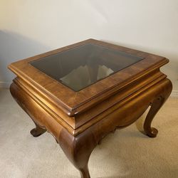 Vintage Mid Century Chinese Wood Glass Table