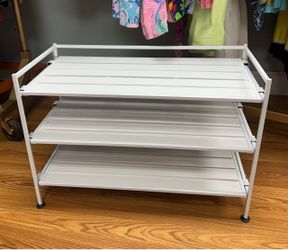 White three-tier shoe rack 26.5”w x 12.5”D x 18.5”H