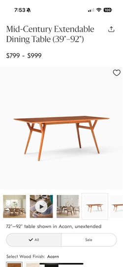 West Elm Extendable Table 72-92”