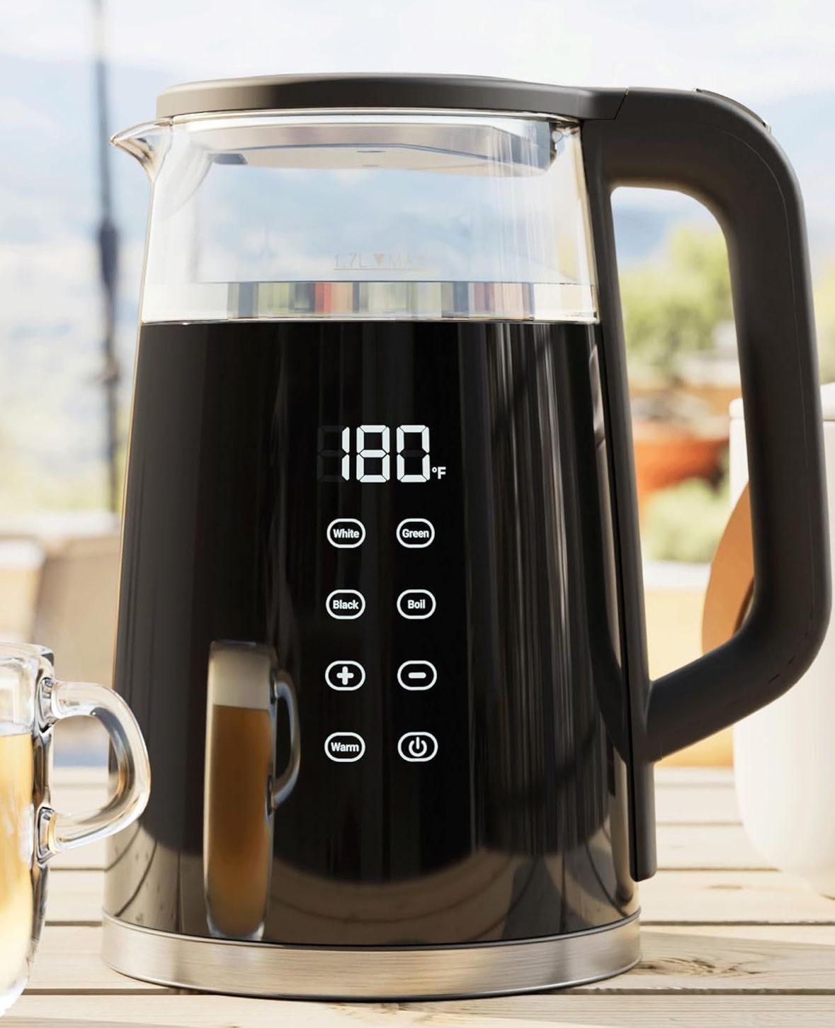 Veken Electric tea kettle, 1.7 liters 1500W, temperature control, keep heat, digital display, automatic shutdown, hot water boiler heater, glass kettl