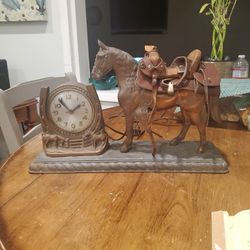 Vintage Bronze Horse Electric Mantel Clock.