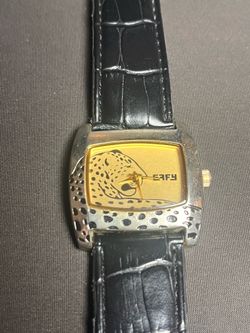 EFFY NY Leopard Tank Watch 33mm Gold Tone Rectangle Dial Big Cat New Batt C204