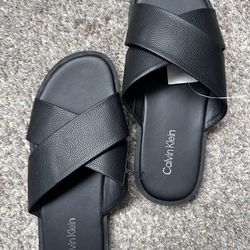 Calvin Klein Men's Black Slide Sandals Size 8 Slip On