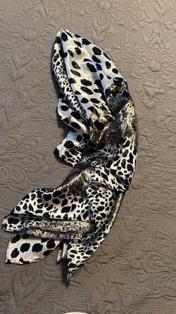 Black and White/Silver Animal Print Satin Scarf