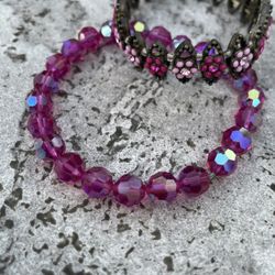 Beautiful Pink Stretch Bracelets , One With Crystals , The Other Flowers 🌸