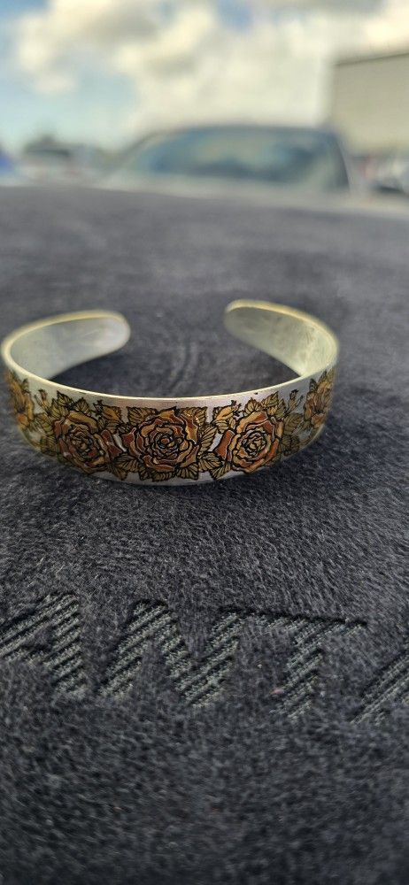Vintage Reed & Barton Damascene Floral Cuff Bracelet – Rose Design