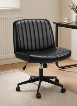 Faux Leather Adjustable Height Criss Cross Ergonomic Drafting Chair with Wheels, Black