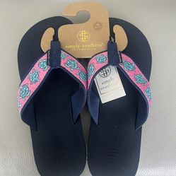 Brand new simply southern turtle pink navy blue size medium flip-flops sandals