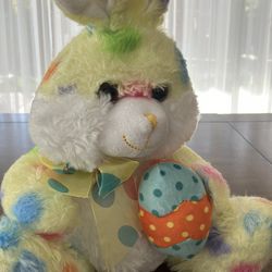 Easter Bunny Plush 13" – Yellow Polka Dot Bunny with Patterned Egg & Ribbon