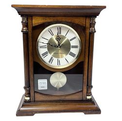 Seiko Baron Brown Wood Gold Mantel Pendulum Clock Dual Chimes QXQ034B New