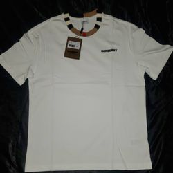 Burberry Icon Stripe Trim Cotton T-shirt, White, Sizes S, M, & L