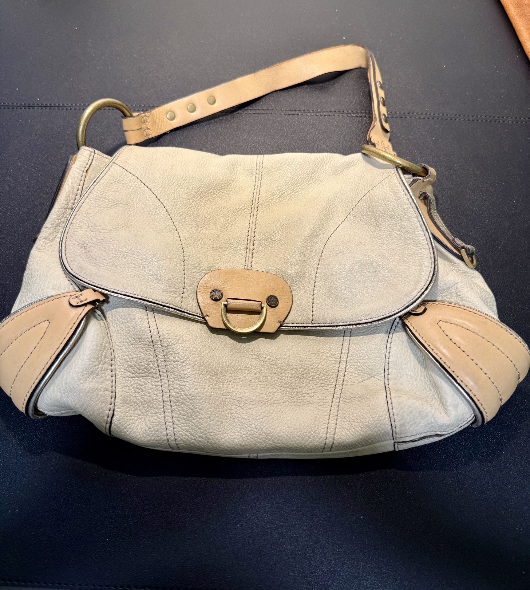Ellen Tracy Vintage Y2K Off-White Bone Leather Summer Bad Satchel Top Handle