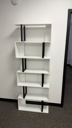 6-Tier Tall Bookshelf, S-Shaped Book Shelf Unit, White