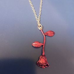 Red Rose Pendant With Chain 