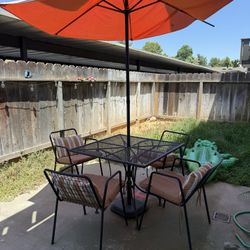 Patio Table, Chairs & Umbrella 