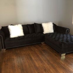 Royal Black Velvet RAF Sectional / couch /Living room set