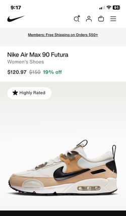 NIKE Women AIR MAX 90 Futura - Perfectly NEW - Color black-Hemp-Sandrift  Size 8