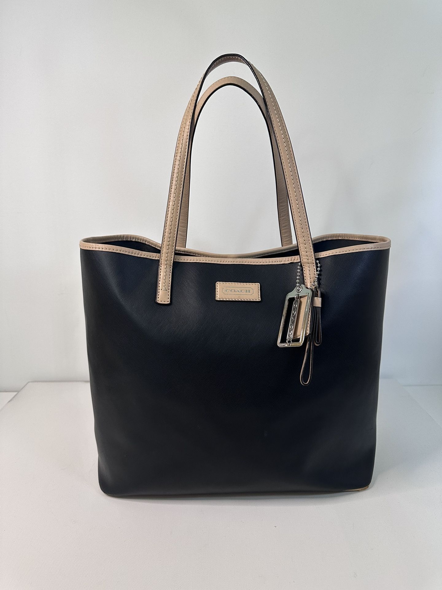 COACH Metro Black & Tan Saffiano Leather Large Tote Bag #F24341