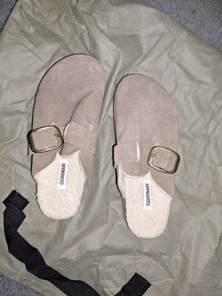 Shoes/slip on clogs/Cushionair/10sz/faux fur/suede/taupe