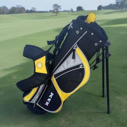 Ram Golf FX Junior Kids Stand Bag 31" Black Yellow 5-Way w/ Rain Hood Age 8-12