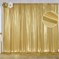 10x10 Ft Gold Sequin Backdrop Curtain Panels For Parties, Wrinkle Free Glitter Photo Backdrop Drapes 2 Panels 5x10FT Shimmer Back Drop Cloth For Weddi