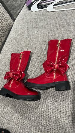 Girls Red Boots with Bows