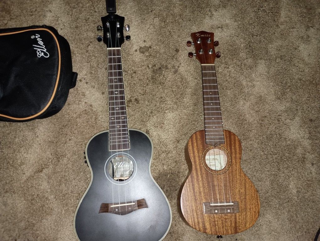 Two Ukuleles With Small Amp (1 Electric, 1 Acoustic)