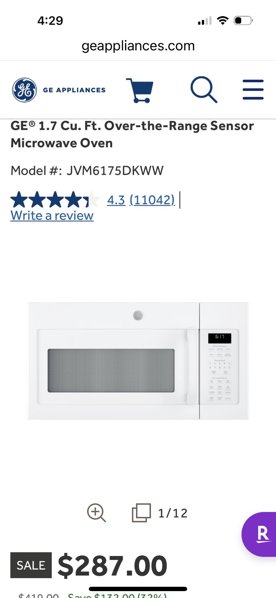 GE White Over the Counter Microwave - in the box. Model JWM 6175DKWW