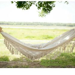 MacrameBay Large Handmade Brazilian Hammock Indoor Outdoor for Home, Bedroom, Patio, Porch, Yard, Beach, Boho Decor- 78" x 57"