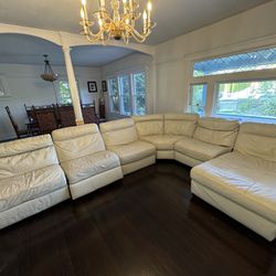 6 piece white real leather sectional 