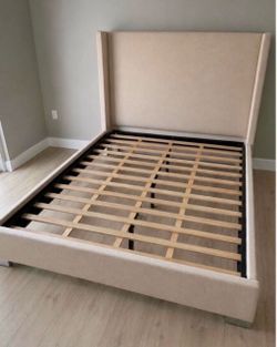 Beige fabric bed frame