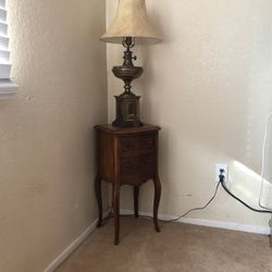 Antique Lamp And Night Stand 