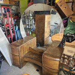 Antique Bedroom Suite (No Bed) With Beautiful Round Mirror Vanity.
