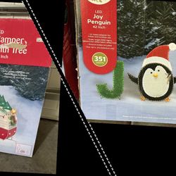 Christmas Led Lights Camper with Tree 33 Inch and  Led Lights JOY Penguin (New) 42 Inch