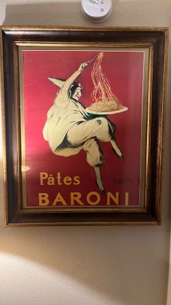 🎨 Vintage Art Deco “Pates Baroni” Poster – 30” x 48” – Framed in Glass