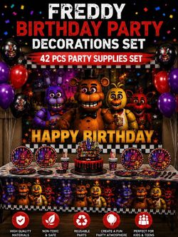 42 Pcs Freddy’s Birthday Party Supplies Set