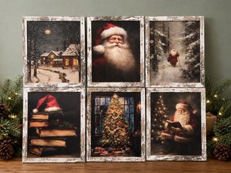 Vintage Christmas Gallery Wall Set 6 Framed Santa Prints Farmhouse Decor