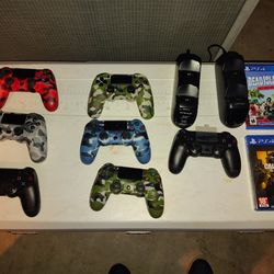 7 Slightly Used  PS4 Wireless Controllers. W/ 2 Chargers.