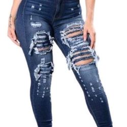 2025 Autumn High Waist Ripped Jeans For Women Fashion Stretch Skinny Denim Pencil