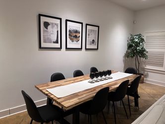 Ikea Skogsta solid wood dining table and 8 Lidas chairs