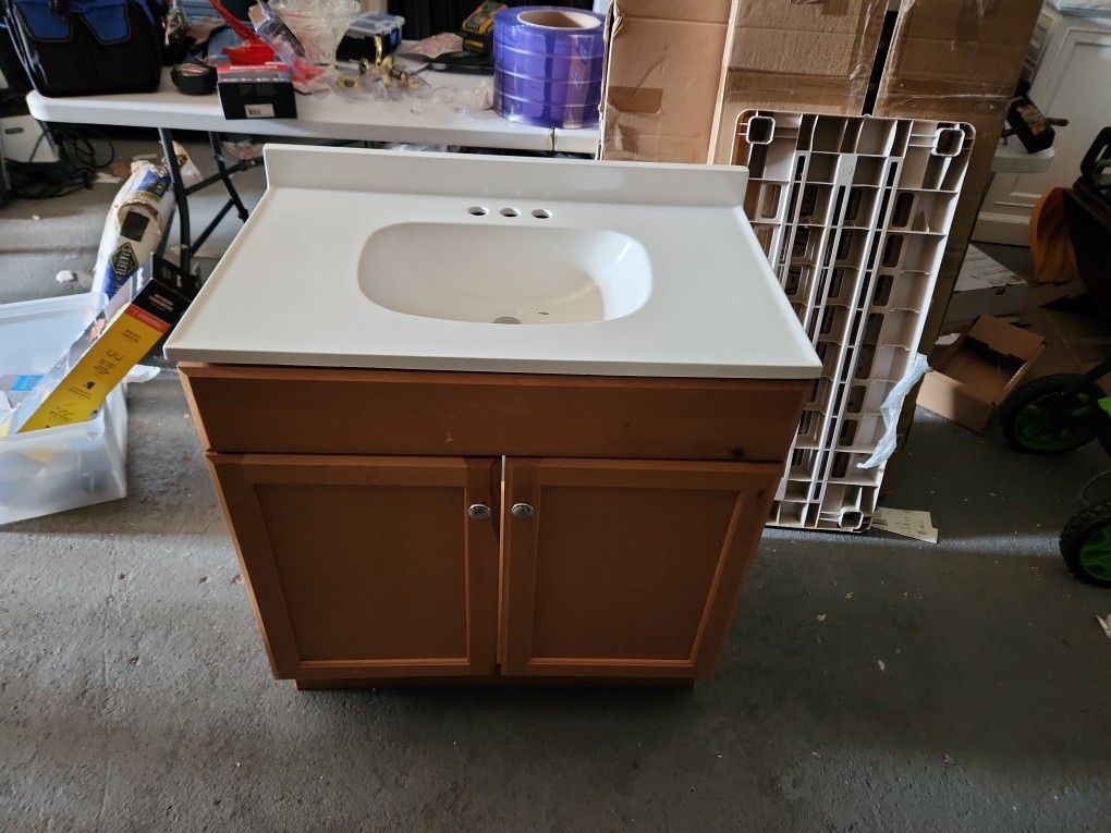 30in Bath Vanity--tan W/ White Top